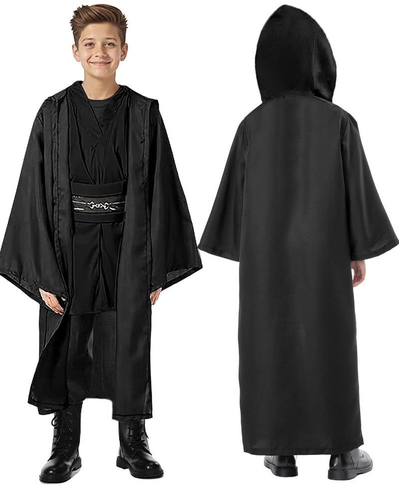 Cosplaysky Kids Cosplay Outfit Costume Cloak Robe Tunic Hooded Uniform Black and Brown Halloween - Image 4